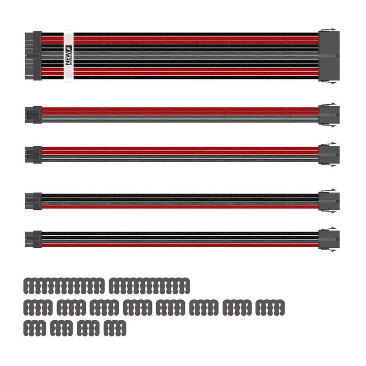 Set Prelungire Cabluri Sursa ATX, 1stPlayer® Premium, 30 cm, Steam Punk 5IN1 bk-red