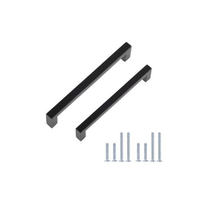 Manere de dulap TRADERPLUS, set 2 bucati, inox, negru mat, 18x1x2.5cm