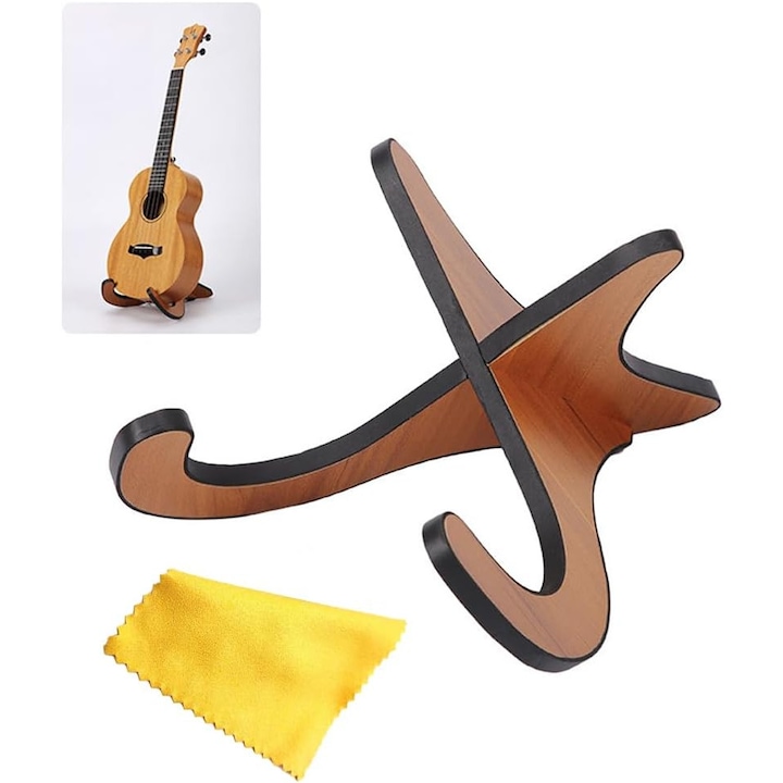 Suport portabil din lemn, Suport pliabil pentru ukulele, Suport pentru instrumente muzicale in forma de X, Antiderapant
