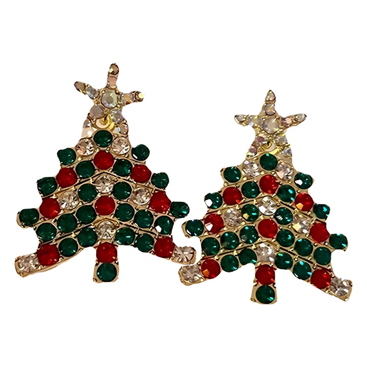 Дамски обеци с мотив на коледна елха, Eclatiana, S925, многоцветни, Антиалергични, Премиум подаръчна кутия за бижута