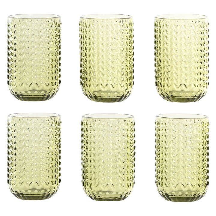 Комплект стъклени чаши за вода и безакохолно 420мл, 6 броя, зелени