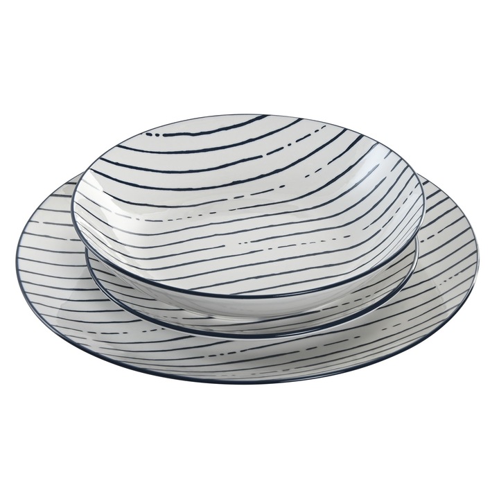 Порцеланов сервиз за хранене STRIPES BLUE, 18 части, бяло и синьо