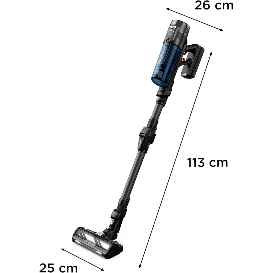 Rowenta X-Force Flex 12.60 Neo Allergy Aerospin – Aspirator vertical cu baterie, autonomie 60 de minute, 150 Air Watt, fara fir, reglare automata a puterii de aspirare, tehnologie Flex, afisaj LED