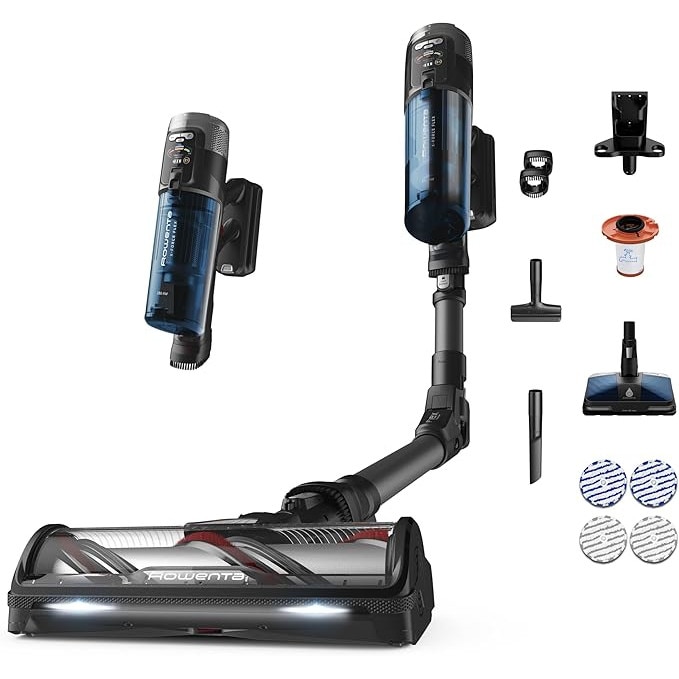 Rowenta X-Force Flex 12.60 Neo Allergy Aerospin – Aspirator vertical cu baterie, autonomie 60 de minute, 150 Air Watt, fara fir, reglare automata a puterii de aspirare, tehnologie Flex, afisaj LED