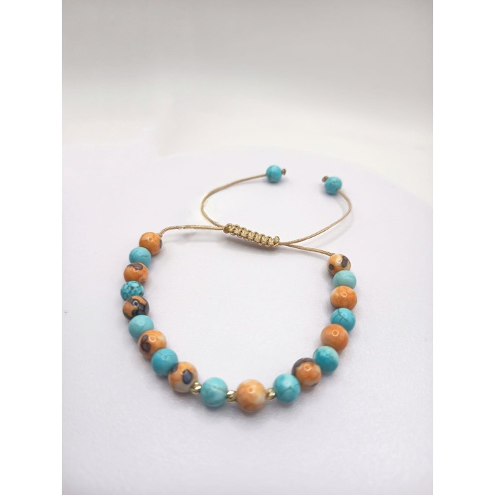 Bratara unisex cu pietre semipretioase din Jad si 3 bile din AUR 14K, pe snur reglabil