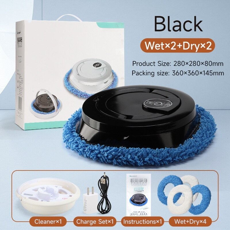 Aspirator robot, evitare inteligenta a obstacolelor, curatare profunda, 2400mAh, umed si uscat, rezervor de apa cu capacitate de 3L, 4 mopuri, functionare cu bass de 50dB, durata lunga de viata a bateriei, negru