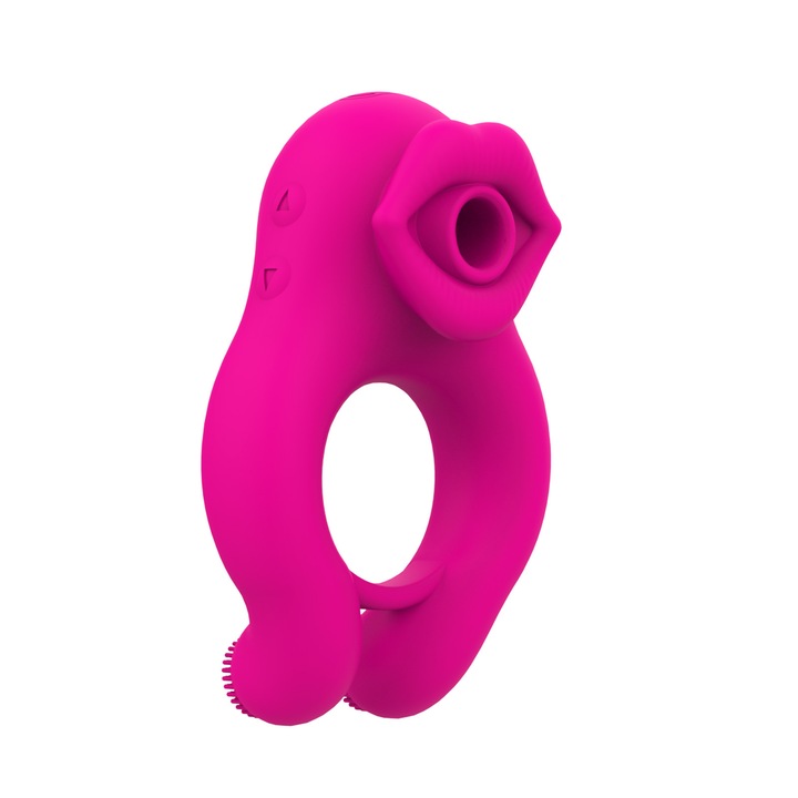 Inel Vibrator pentru Cuplu cu 7 Mode de Vibratie + 7 Moduri de Suctiune – Design Ergononomic, Stimuleaza Partenerii Simultan, Waterproof, Reincarcabil USB