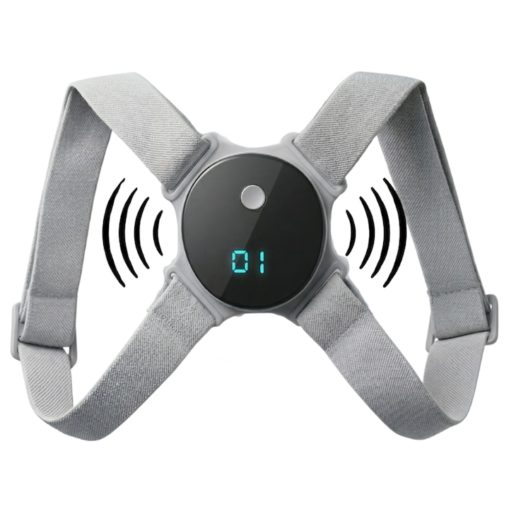 Corector de Postura Inteligent DALORY, Pentru Indreptare Spate, Umeri, Coloana, Bretele Ajustabile, Reincarcabil USB, Adulti si Copii, Ajuta la Constientizarea Posturii Incorecte, Vibratie Discreta, Gri