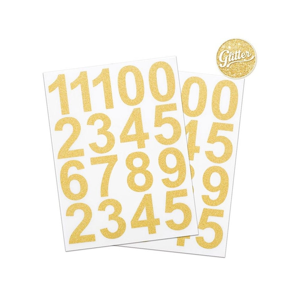 Set 34 bucati cifre adezive 0-9 cu sclipici auriu - 4.5 x 3 cm, Radar 50111