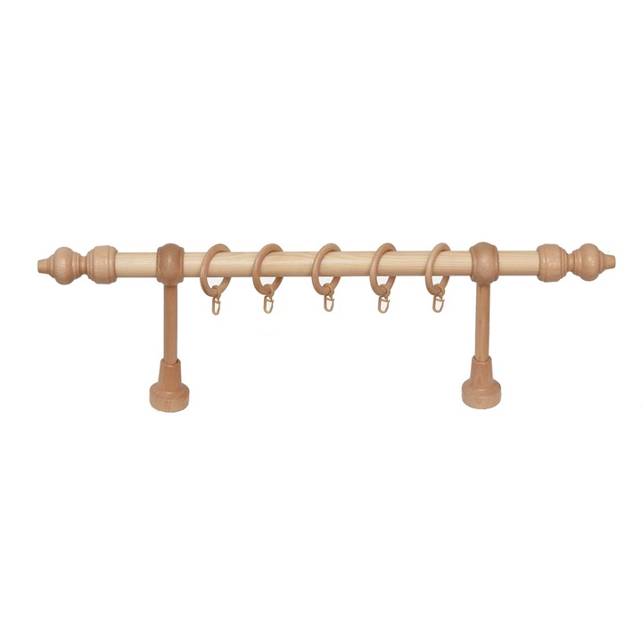 Galerie din lemn strunjit pentru perdele,Natur(Brad),140 cm,accesorii incluse