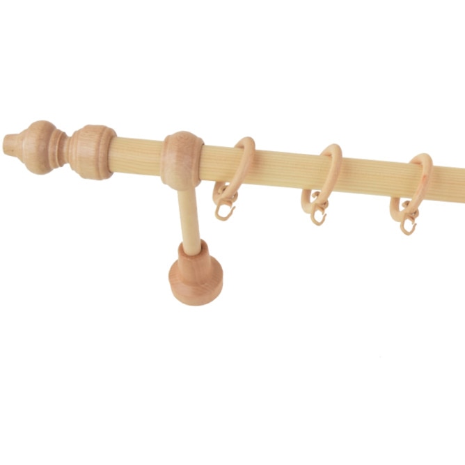 Galerie din lemn strunjit pentru perdele,Natur(Brad),240 cm,accesorii incluse
