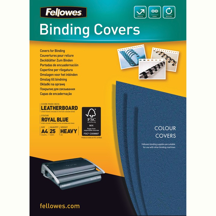 FELLOWES "Delta" Hátlap, A4, 250 g, matt, királykék, 25 db