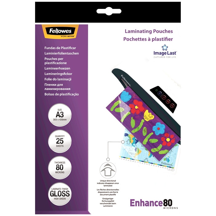 Folie laminare A3, 80 microni, 25 bucati/set, Fellowes