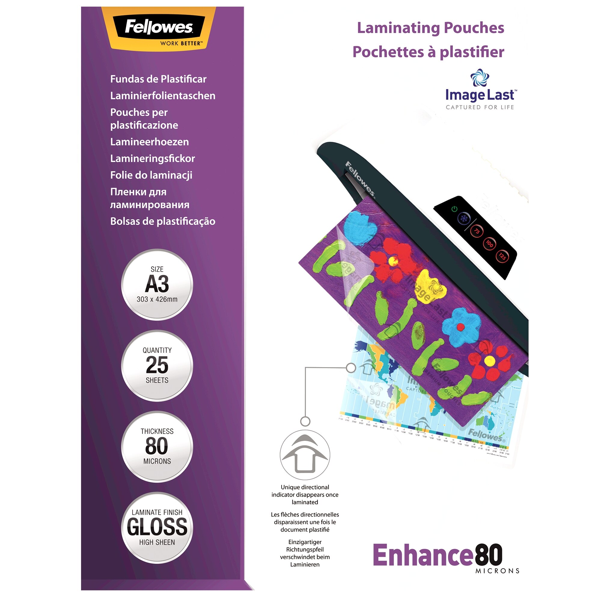 Folie laminare A3, 80 microni, 25 bucati/set, Fellowes