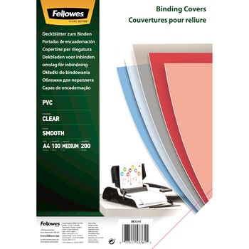 Coperti transparente din PVC, A4, 200 microni, 100 bucati/set, Fellowes Coperti transparente din PVC, A4, 200 microni, 100 bucati/set, Fellowes