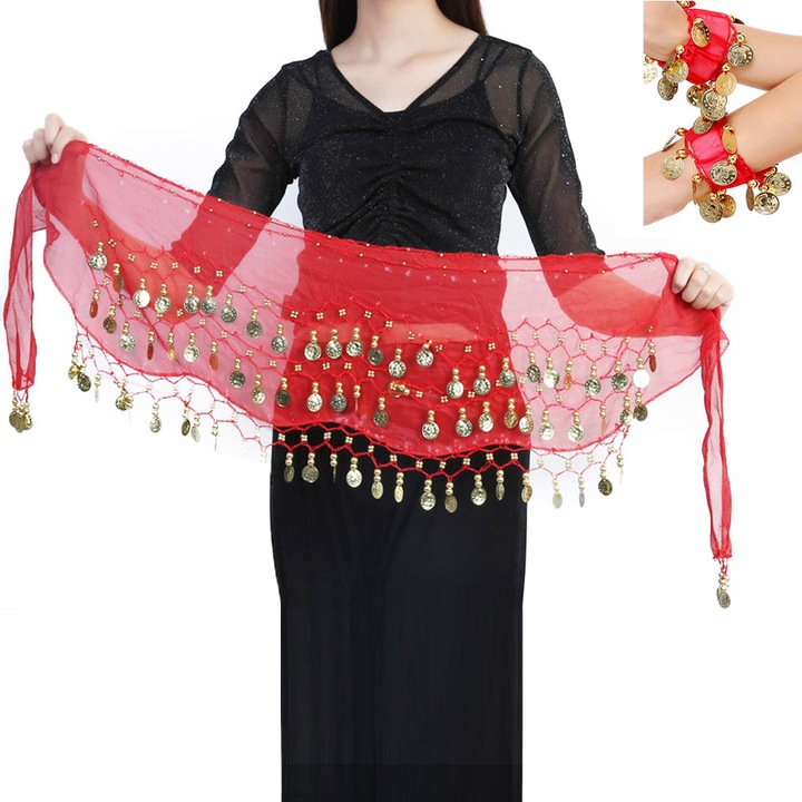 Fular sal dans buric TRADERPLUS, set 3 piese, rosu, 150x30cm