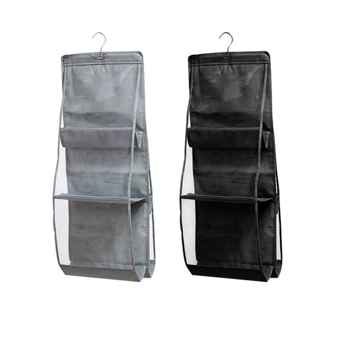 Organizator de genti cu 6 buzunare TRADERPLUS, protejat impotriva prafului, suport de depozitare pentru dulap/sifonier, set de 2 bucati