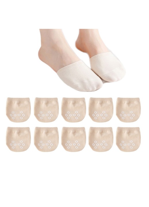 Sosete invizibile pentru degete, TRADERPLUS, set 5 perechi, anti-derapante, bej, marime medie