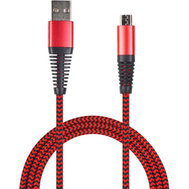 Cablu de date 2GO USB-Micro-USB, 1m, roșu
