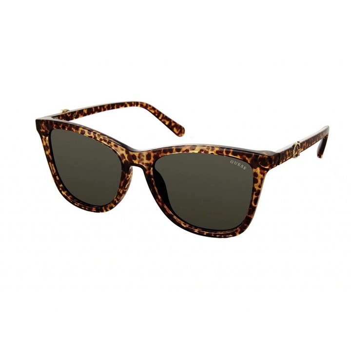 Ochelari de Soare Dama Guess GF0421-5553N, Cadru Rasina Maro, Lentile Policarbonat Verzi Ø 55 mm, Protectie UV400 Categoria 3, Include Carcasa Originala