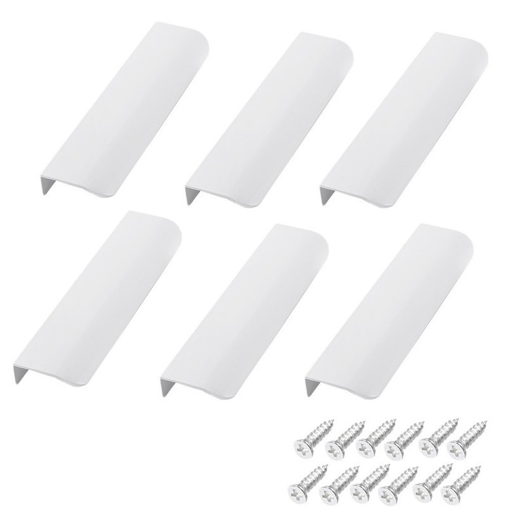 TRADERPLUS 6PCS Edge Pulls for Cabinets Finger Pull Cabinet Hardware Aluminum Hidden Cabinet Handles Edge Pull Handle for Kitchen Drawer white
