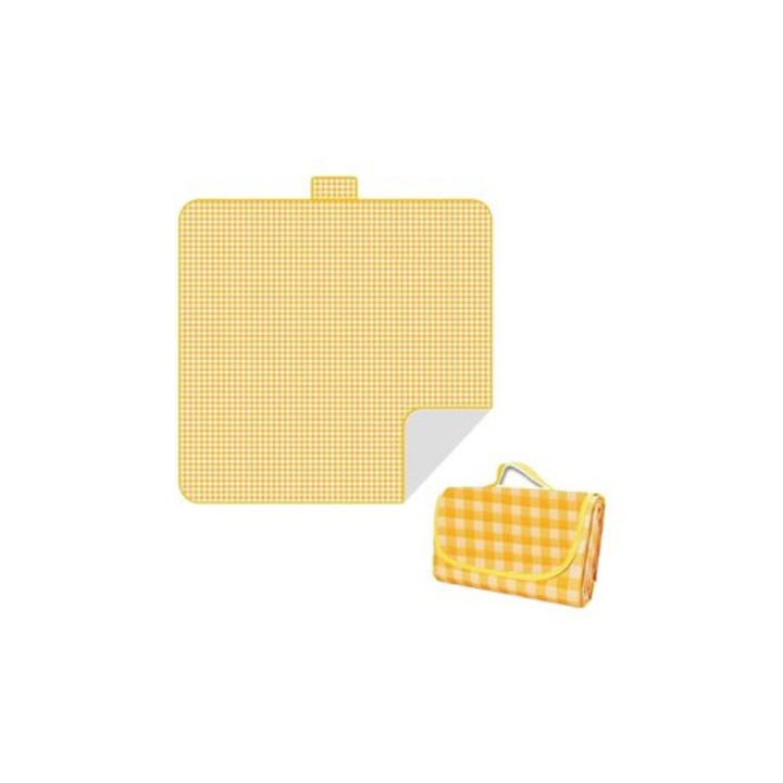 Patura de picnic mare TRADERPLUS, impermeabila, pliabila, 200x200cm, galben