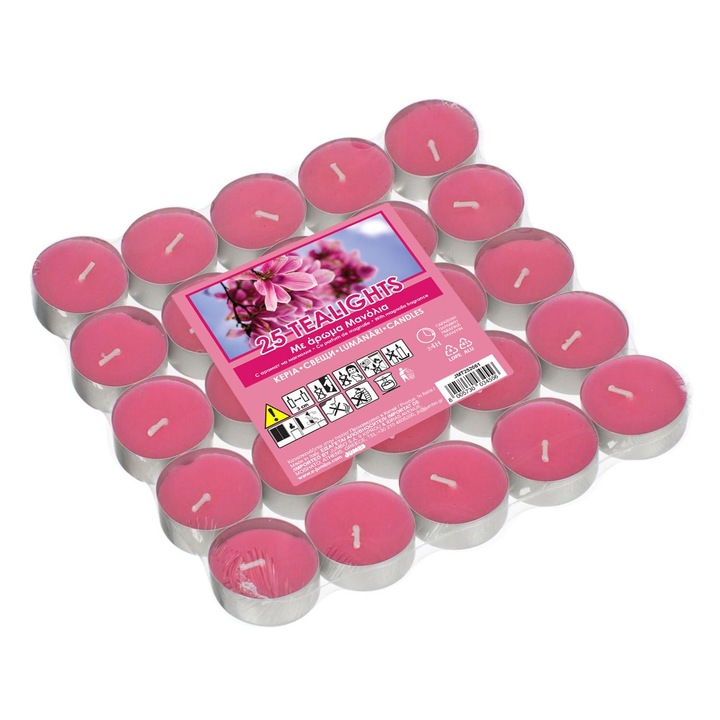 Fukszia rózsaszín teamécses Magnólia Ø3.5x1.5cm - 25db