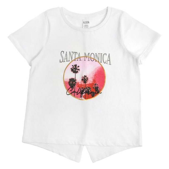 Gyerek póló, fehér, 98-104 cm, pamut, fukszia pálmafa minta