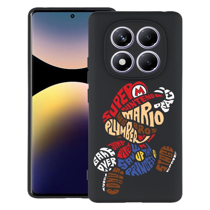 BestCase® Husa pentru Xiaomi Redmi Note 14 Pro 4G, Calligraphy Super Mario, Slim Silicon 0.8MM, Antisoc, Protectie camera si ecran, 1997856 B 1524