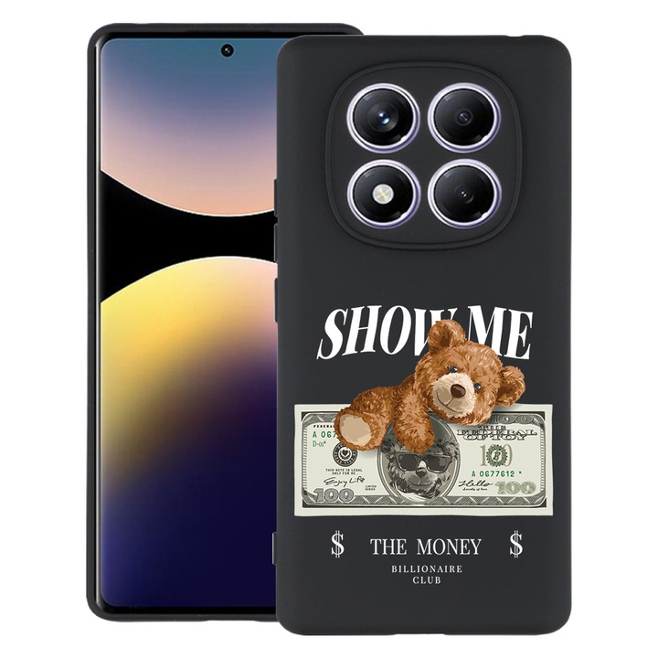 Силиконов калъф BestCase за Xiaomi Redmi Note 14 Pro 4G, Teddy Bear Show Me The Money, Slim SIlicon 0.8MM, Camera Protection, Black, 1997856 B 1453