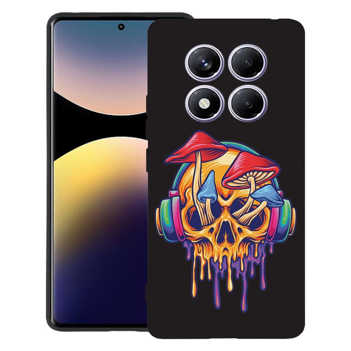 Силиконов калъф BestCase за Xiaomi Redmi Note 14 Pro 4G, Skull Mushroom, Slim SIlicon 0.8MM, Camera Protection, Black, 1997856 B 1812