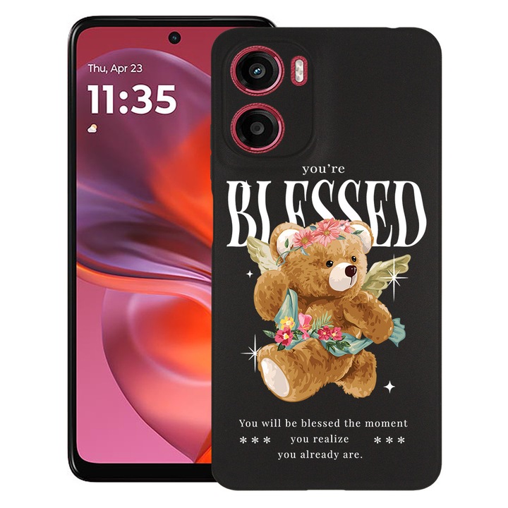 Силиконов калъф BestCase за Motorola Moto E15 / Moto G05, Teddy Bear Blessed, Slim SIlicon 0.8MM, Camera Protection, Black, 1997859 B 1561