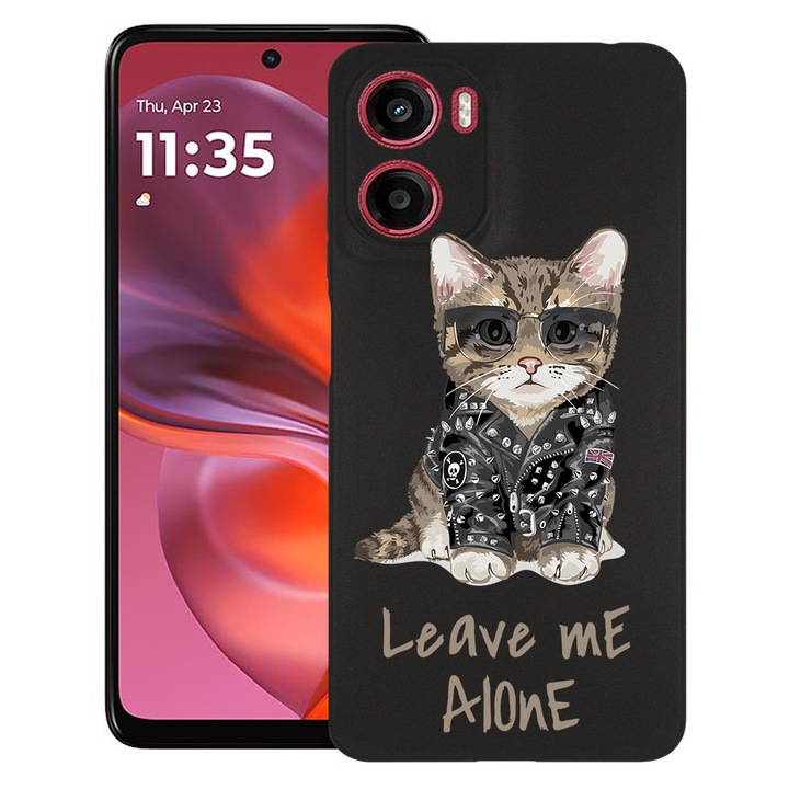 Силиконов калъф BestCase за Motorola Moto E15 / Moto G05, Leave Me Alone Cat, Slim SIlicon 0.8MM, Camera Protection, Black, 1997859 B 1796