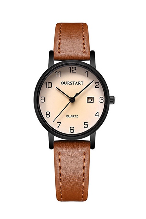 GSFRQWH Елегантен дамски кварцов часовник с каишка от изкуствена кожа в стилен тъмнокафяв стил