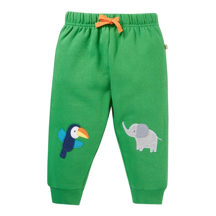Pantaloni Crawlers cu elefant si tucan, bumbac organic, verde, copii, Verde