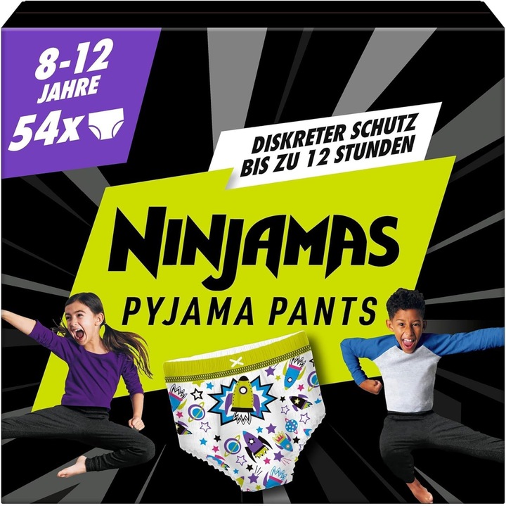 Pantaloni de Pijama Ninjamas Spaceship, Pampers, 54 bucăți, absorbanti, 8 ani, 27kg-43kg