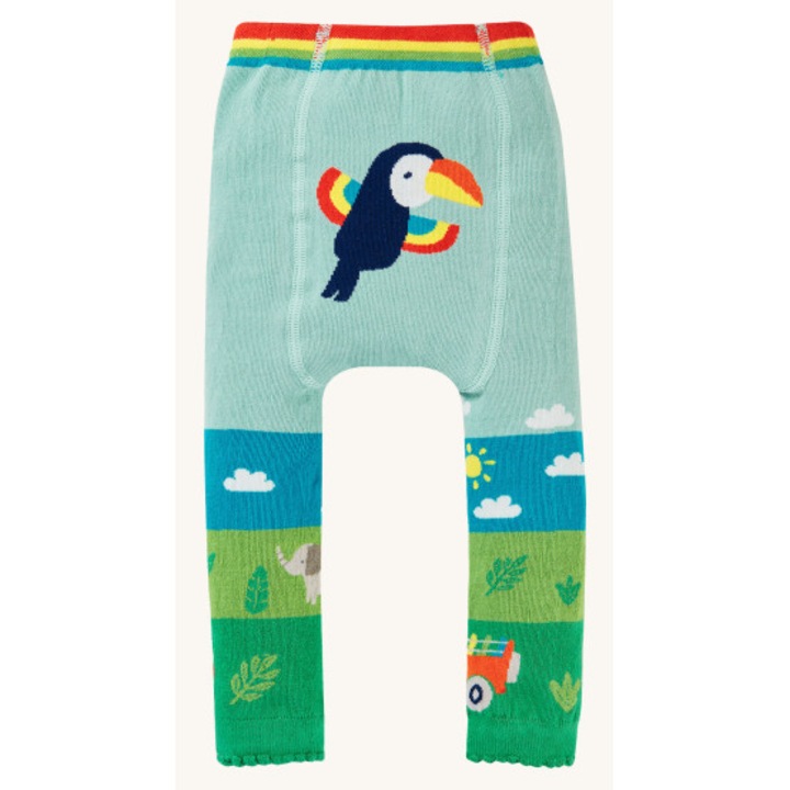 Pantaloni crosetati cu tucan, bumbac organic, multicolor, copii, Multicolor