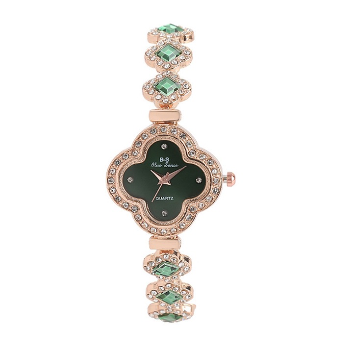 Ceas bratara femei quartz verde trifoi patru foi elegant