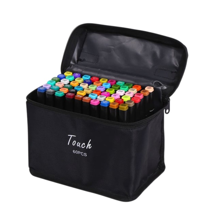 Set de markere cu doua fete TOUCH, 48 bucati, pe baza de alcool, punga de depozitare