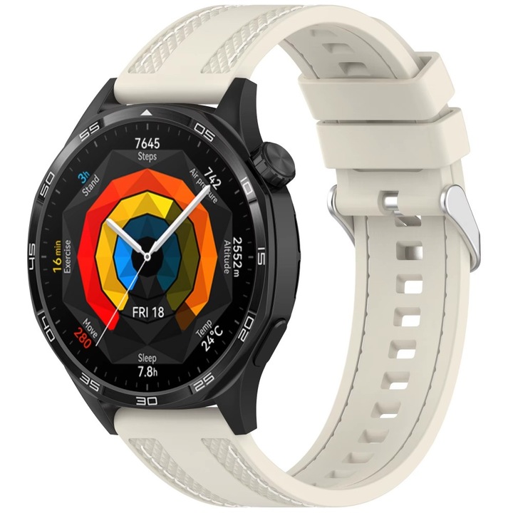 Curea compatibila cu Huawei Watch GT2 2E GT3 GT4 GT5 GT 2 3 4 5 46mm 48mm Pro, Samsung Galaxy Watch 46mm, Watch 3 45mm, Gear S3 Classic / Frontier, Xiaomi Mi Watch, Amazfit GTR / GTR 2 / GTR 3 / GTR 4, BIP 5 / 6, ajustabila, silicon + nailon, 22mm, bej