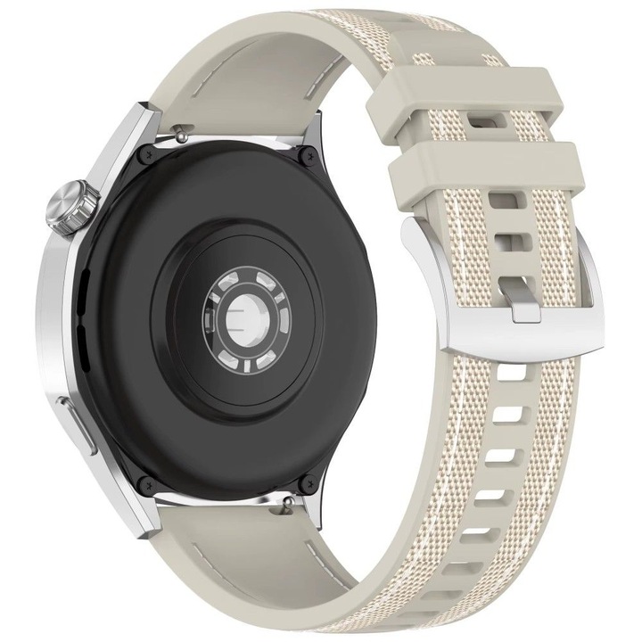 Curea compatibila cu Huawei Watch GT2 2E GT3 GT4 GT5 GT 2 3 4 5 46mm 48mm Pro, Samsung Galaxy Watch 46mm, Watch 3 45mm, Gear S3 Classic / Frontier, Xiaomi Mi Watch, Amazfit GTR / GTR 2 / GTR 3 / GTR 4, BIP 5 / 6, ajustabila, silicon + nailon, 22mm, bej