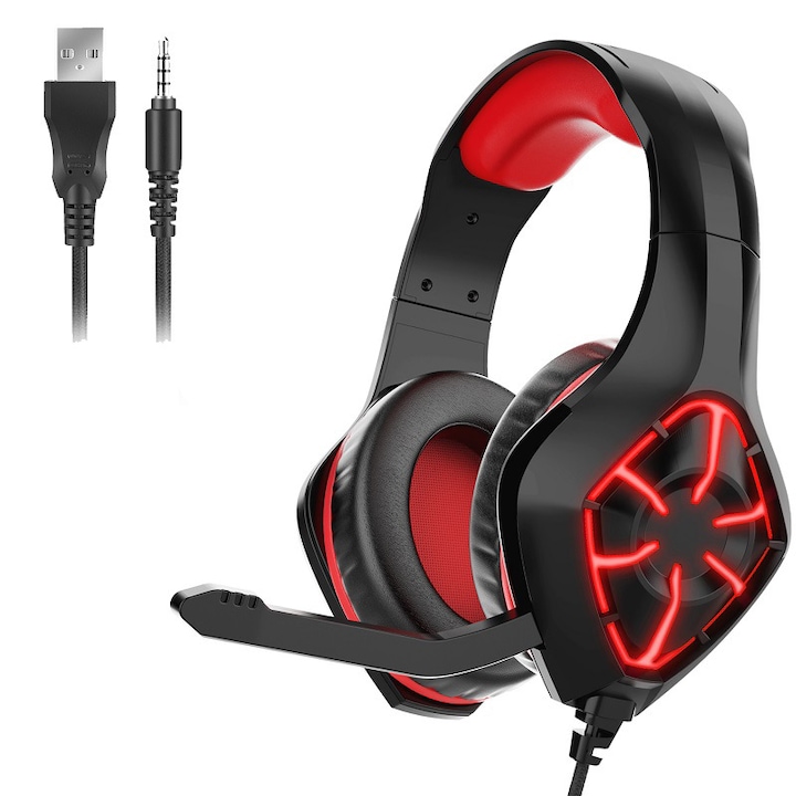 Casti PC, Natec, Cu microfon, Negru/Rosu