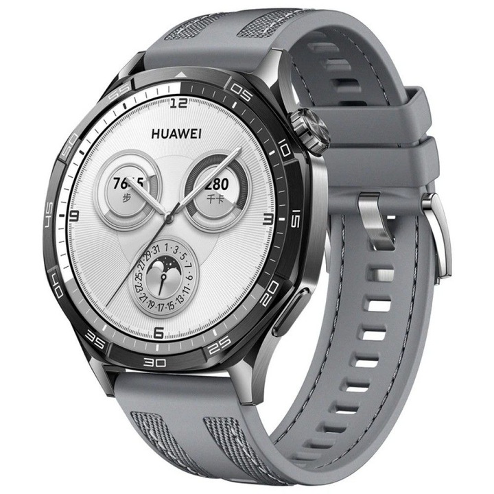 Curea compatibila cu Huawei Watch GT2 2E GT3 GT4 GT5 GT 2 3 4 5 46mm 48mm Pro, Samsung Galaxy Watch 46mm, Watch 3 45mm, Gear S3 Classic / Frontier, Xiaomi Mi Watch, Amazfit GTR / GTR 2 / GTR 3 / GTR 4, BIP 5 / 6, ajustabila, silicon + nailon, 22mm, gri