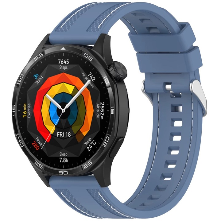 Curea compatibila cu Huawei Watch GT2 2E GT3 GT4 GT5 GT 2 3 4 5 46mm 48mm Pro, Samsung Galaxy Watch 46mm / 3 45mm, Gear S3 Classic / Frontier, Xiaomi Mi Watch, Amazfit GTR / GTR 2 / GTR 3 / GTR 4, BIP 5 / 6, ajustabila, silicon + nailon, 22mm, albastru