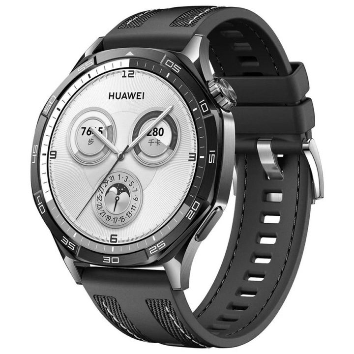 Curea compatibila cu Huawei Watch GT2 2E GT3 GT4 GT5 GT 2 3 4 5 46mm 48mm Pro, Samsung Galaxy Watch 46mm, Watch 3 45mm, Gear S3 Classic / Frontier, Xiaomi Mi Watch, Amazfit GTR / GTR 2 / GTR 3 / GTR 4, BIP 5 / 6, ajustabila, silicon + nailon, 22mm, negru