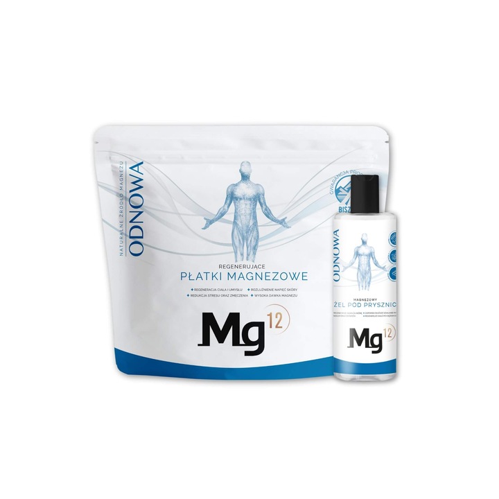 Mg12 szett, 4 kg-os magnéziumpelyhek/magnézium tusfürdő, teljes kikapcsolódás és felfrissülés a testnek és a bőrnek