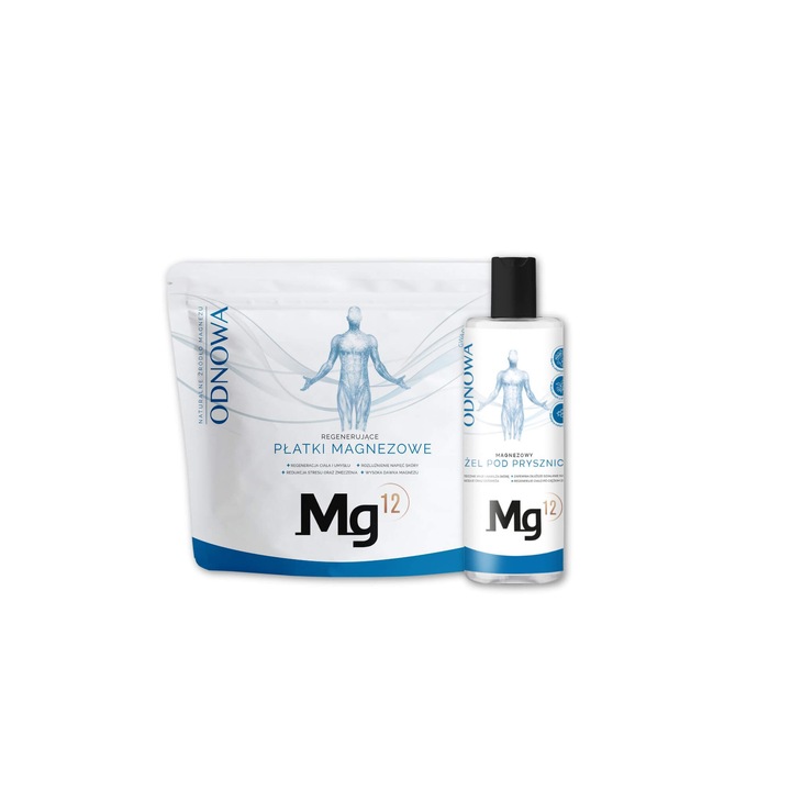 Mg12 szett, 1 kg-os magnéziumpelyhek/Magnézium tusfürdő, bőr- és testregeneráló és revitalizáló