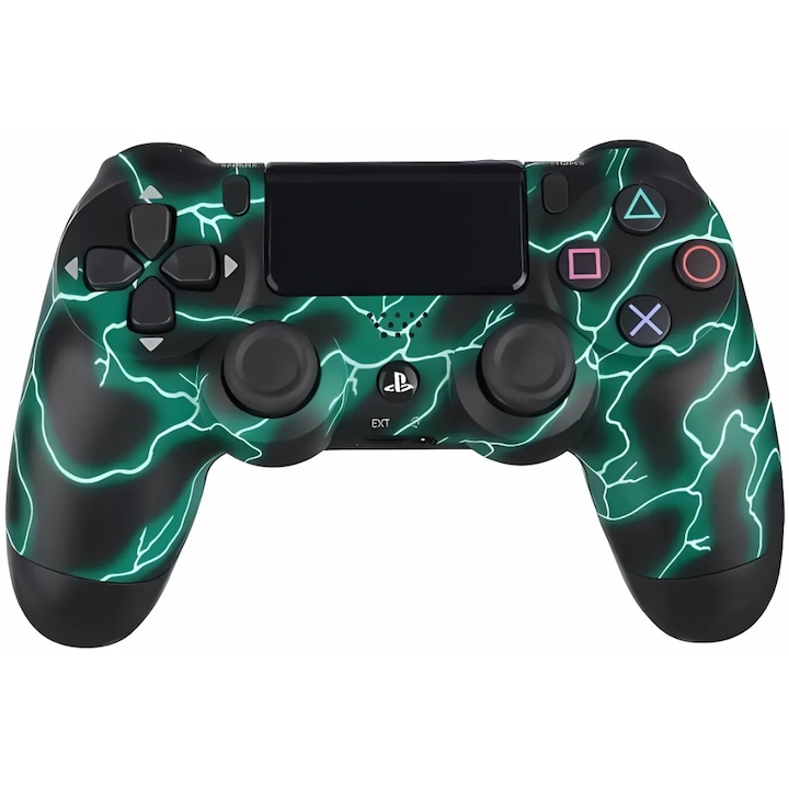 SDEPOT® vezeték nélküli vezérlő, PS4 kompatibilis, gyors válaszidővel, rezgésekkel, újratölthető akkumulátorral, zöld elektromos modell