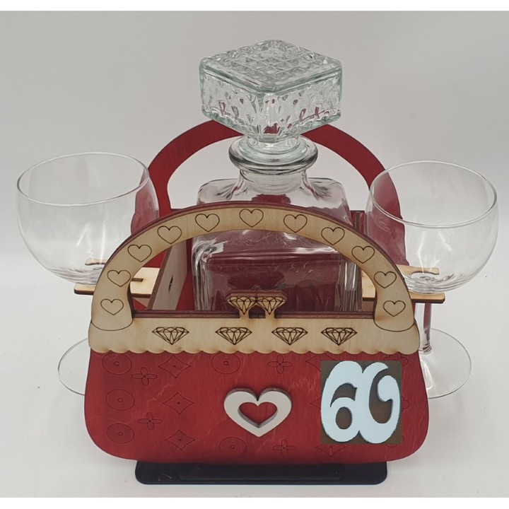 Set cadou carafa si pahare, 60 de ani, rosu