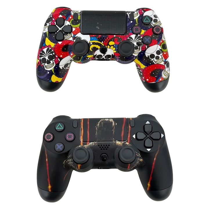 2 db vezeték nélküli DoubleShock kontroller készlet, PS4, kompatibilis, PS-TV és PS Now, rezgésekkel, töltőkábel mellékelve, katonai és graffiti fekete, HAPPY JOKER®